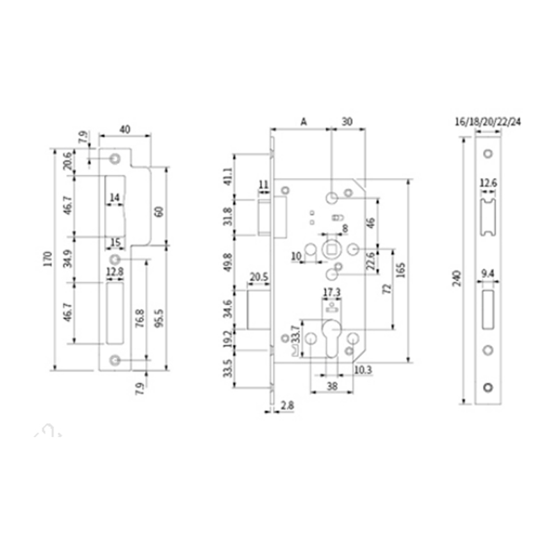 Wooden Door Lock Body 72 series