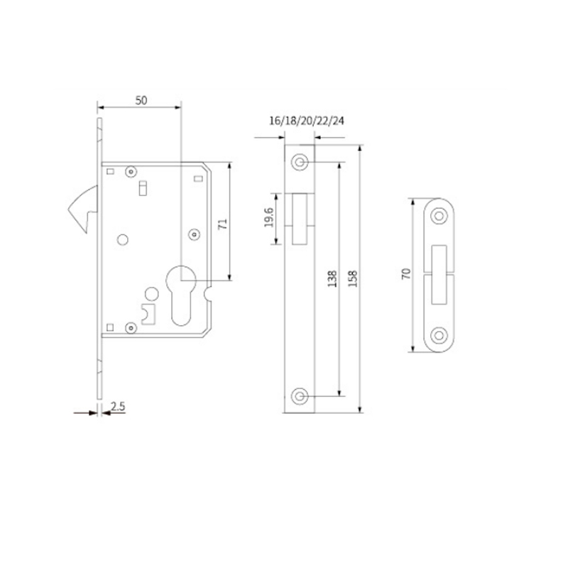 Stainless Steel Customised Home Door Lock Body 50 series