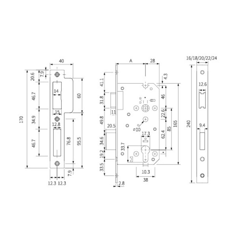 Dead Bolt Door Lock Body 