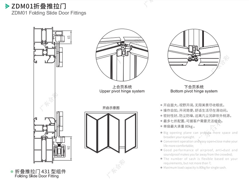 ZDM01 4 or 3 Sashes Partition Folding Door Fittings Hardware System 